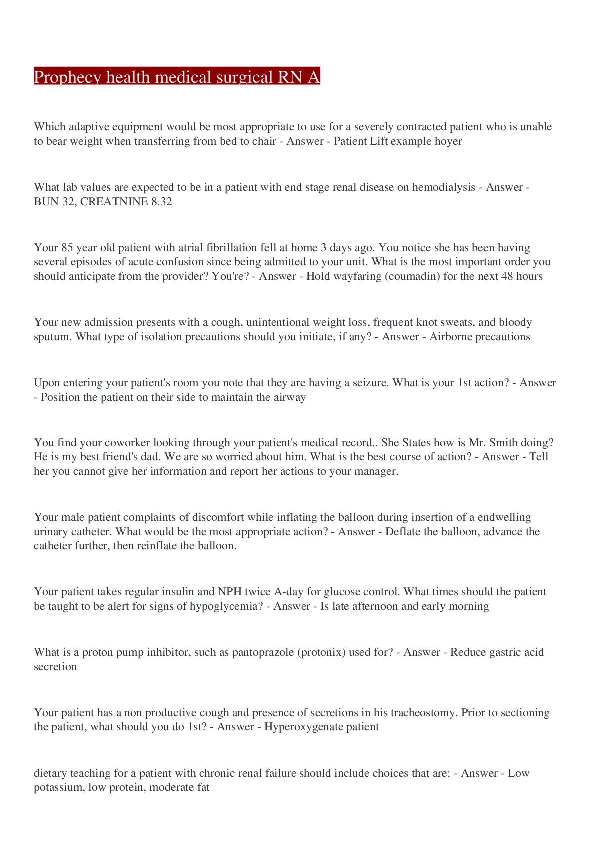 Preview image for Prophecy health medical surgical RN A